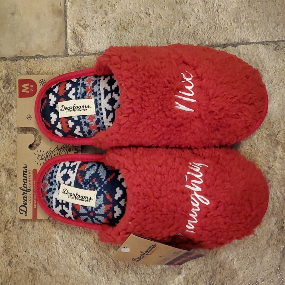 Women's Dearfoams Cozy Comfort Naughty & Nice Slippers Very Cute!